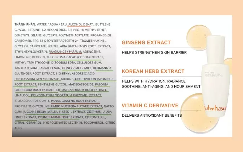 alt text: Hình ảnh bảng thành phần của Sulwhasoo First Care Activating Serum
