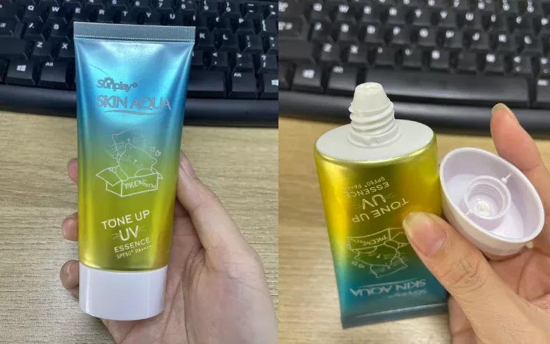 kem chống nắng skin aqua màu xanh 6