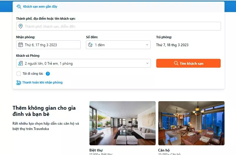 alt text: Giao diện đặt phòng khách sạn trên Traveloka