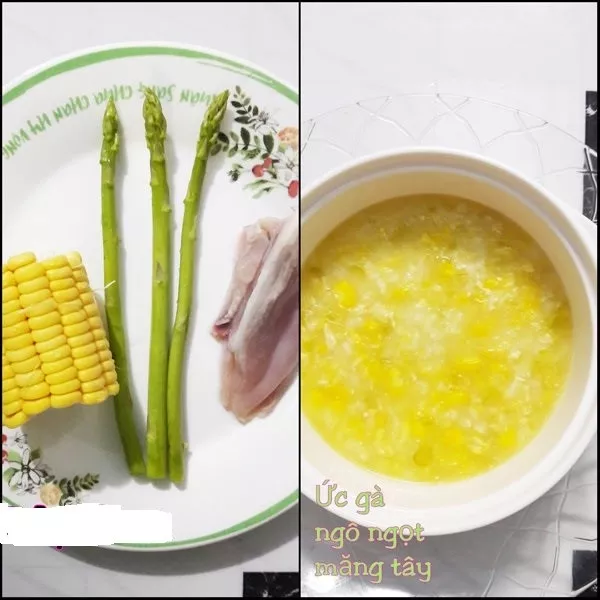 Cháo gà ngô ngọt măng tây