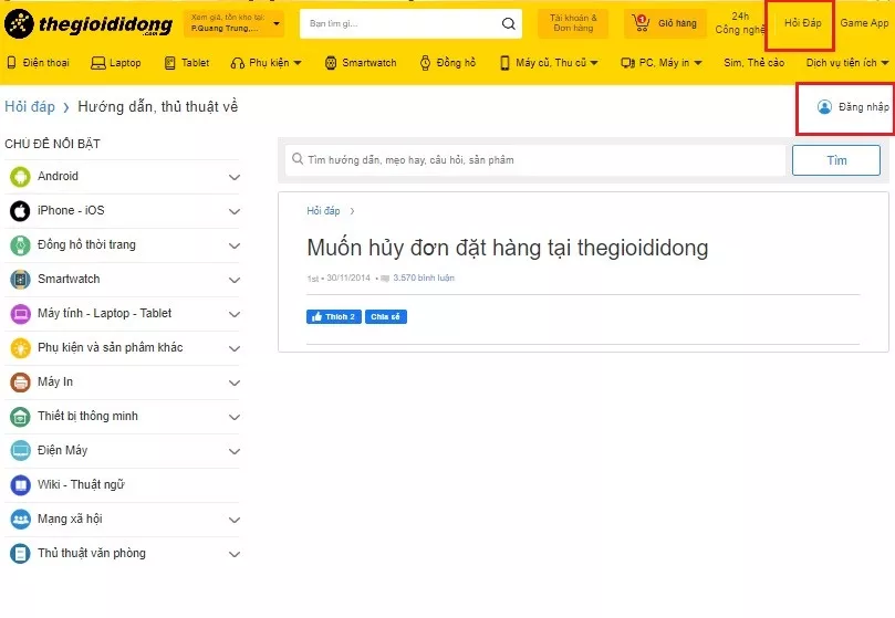 Hình ảnh minh họa cách gửi yêu cầu hủy đơn hàng trên website