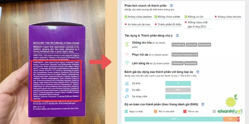kem dưỡng melatonin thành phần