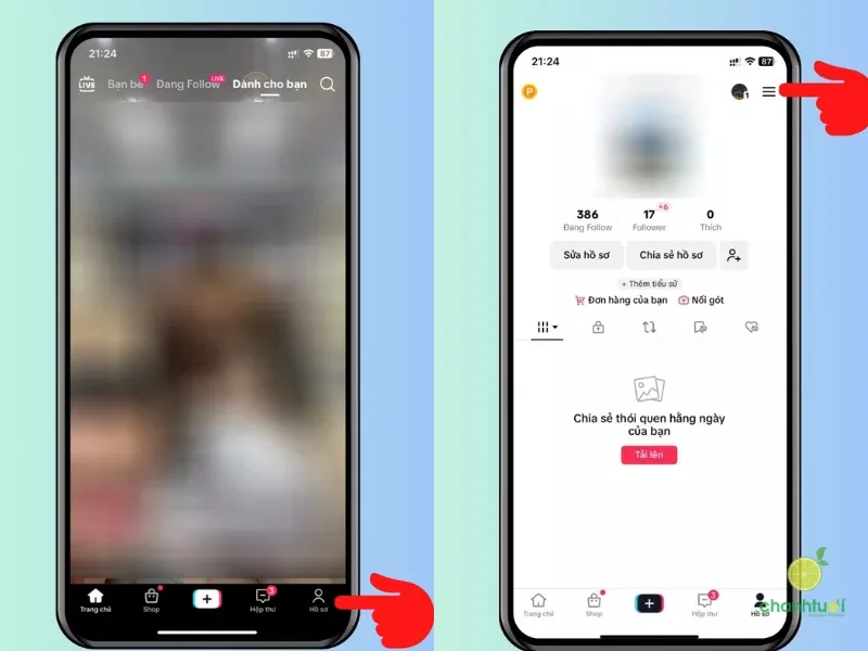 Mở cài đặt TikTok