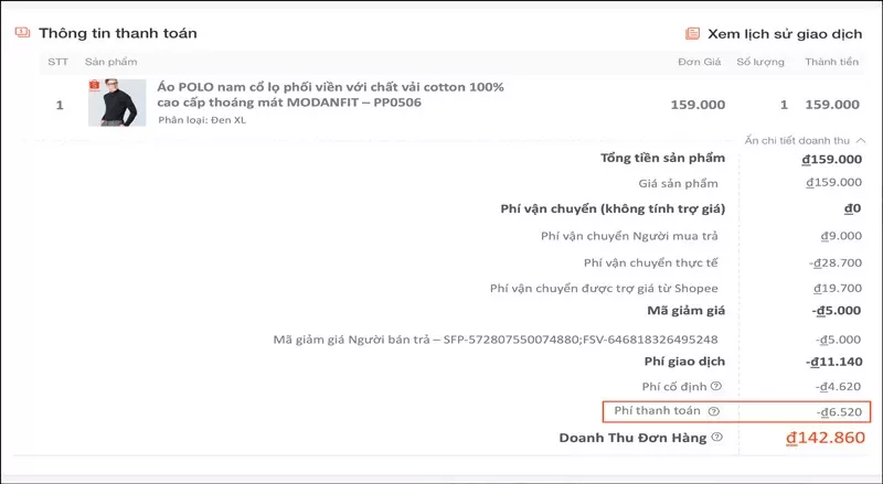 Người bán thanh toán Phí Thanh toán trên Shopee