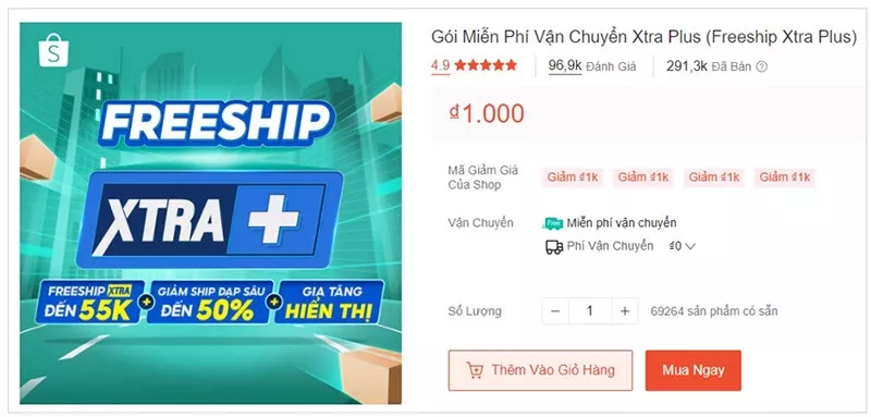 Phí đăng ký Gói Freeship Xtra Plus