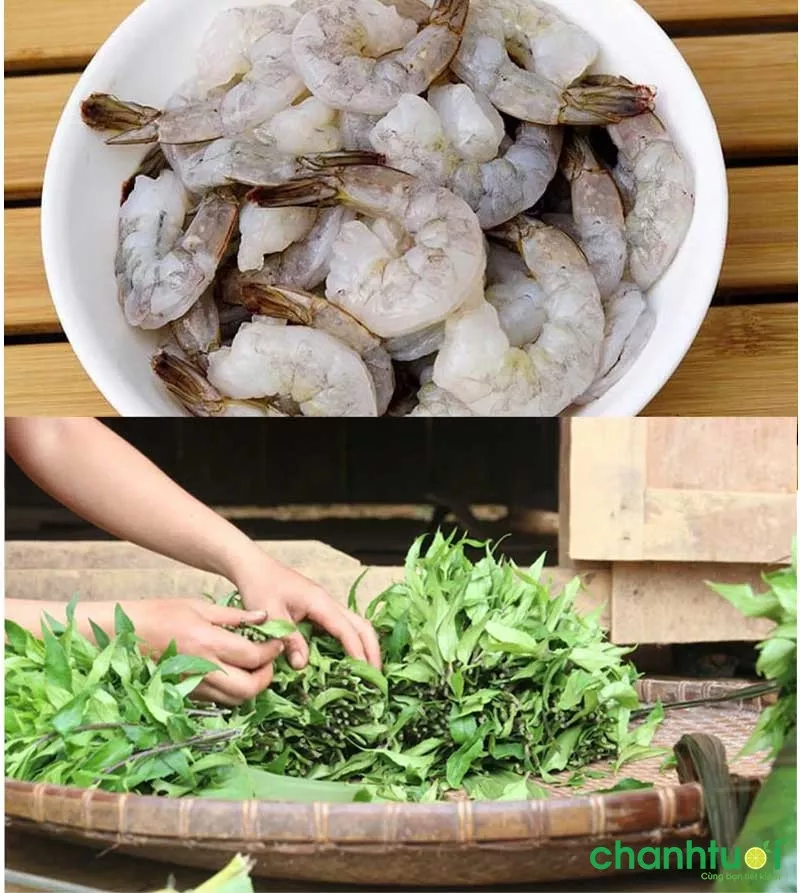 Sơ chế nguyên liệu cho món rau lủi xào tôm
