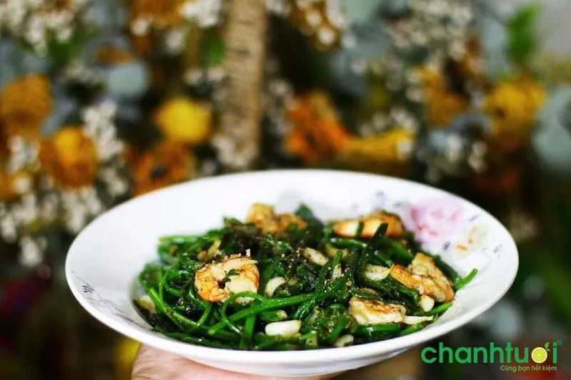 Thành phẩm món rau lủi xào tôm