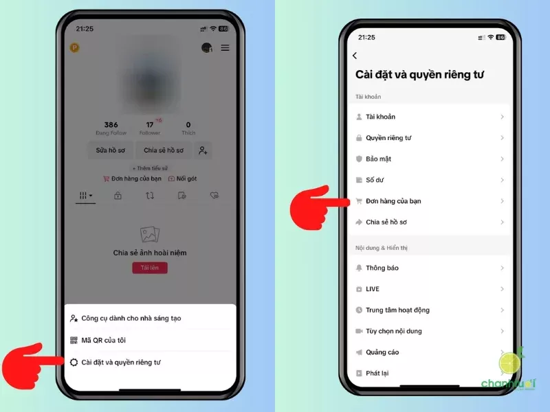 Xem đơn hàng trên TikTok